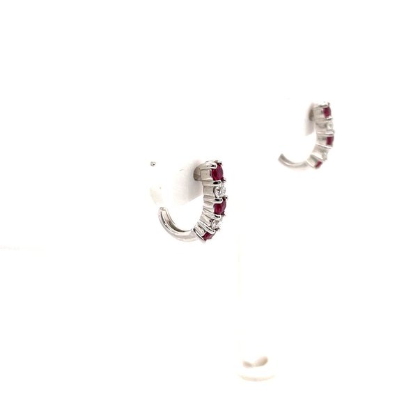 14K White Gold Ruby and Diamond Half-Hoop Earrings - Picture 3 of 3
